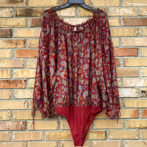Free People, Women’s Size XL, Sundown Paisley Bodysuit, Maroon Vintage Combo - Picture 2 of 8